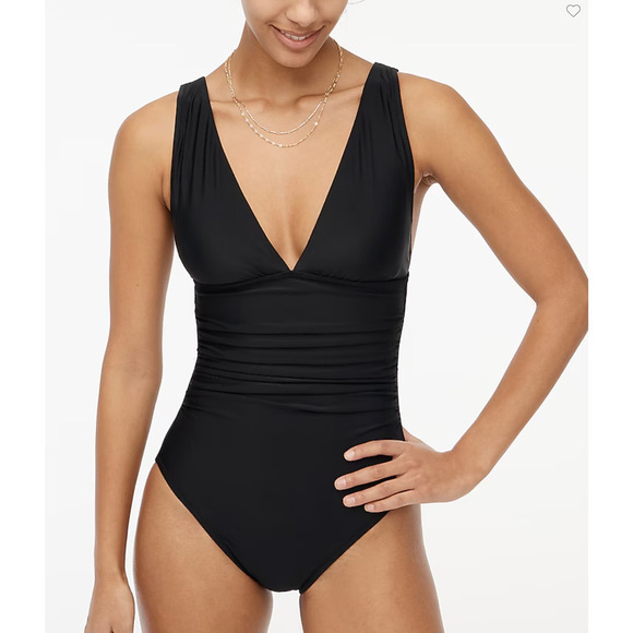 J.Crew Factory V-neck ruched one-piece swimsuit‎ Black Size L - Picture 1 of 6